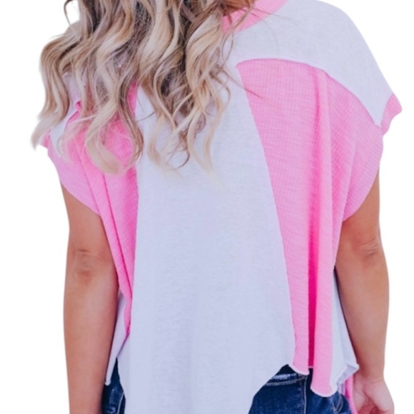 Pol Pink and White Burnout Asymmetrical Poncho Top Size Medium NEW - Picture 2 of 7